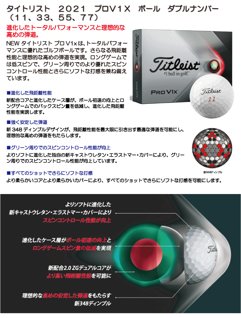 3dzまとめ買いで2 000円割引クーポン発行中 タイトリスト ２０２１ プロｖ１ｘ ボール ダブルナンバー １１ ３３ ５５ ７７ １ダース つるやゴルフ Online