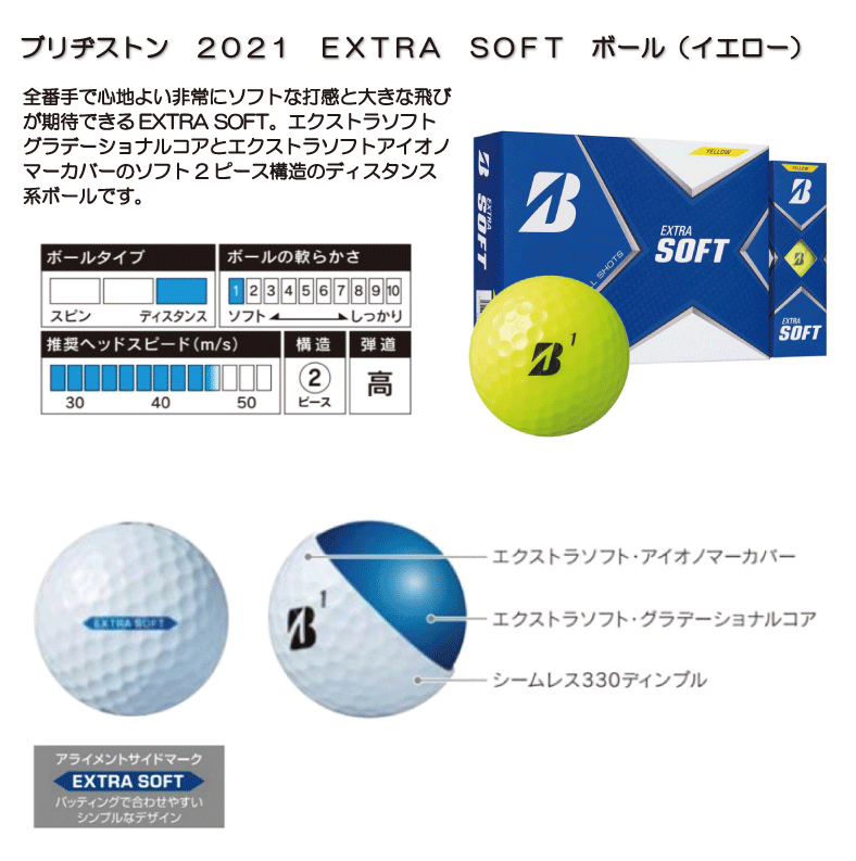 クーポン発行中 即日発送対応 ブリヂストン ２０２１ ｅｘｔｒａ ｓｏｆｔ ボール イエロー １ダース つるやゴルフ Online